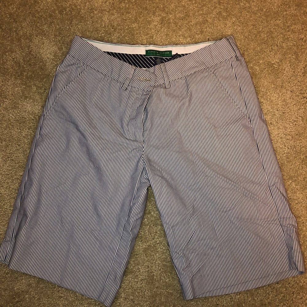 Navy blue and white Bermuda shorts